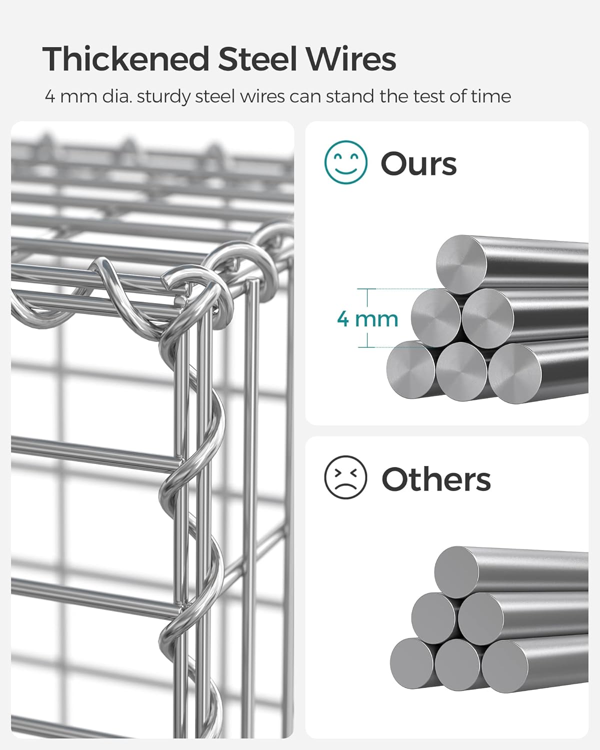 SONGMICS Cos de gabioane pentru pietre, otel galvanizat, 100x80x30cm, argintiu - imagine 5