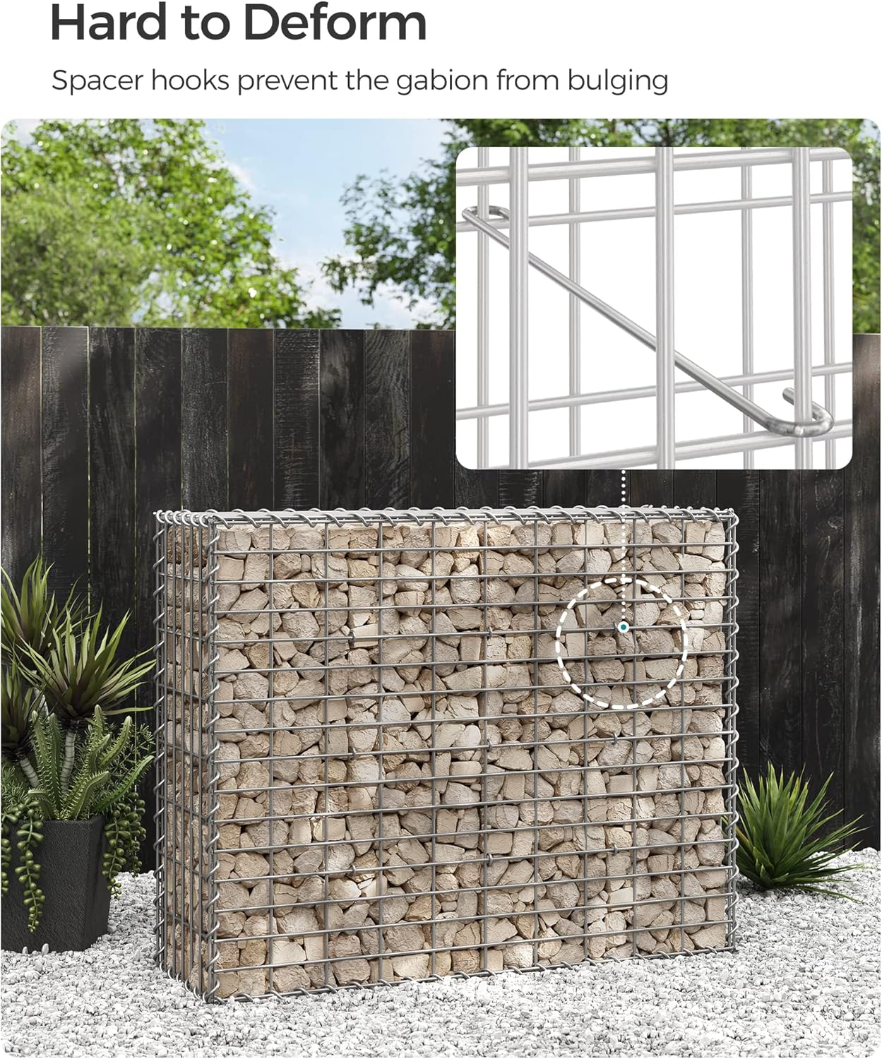 SONGMICS Cos de gabioane pentru pietre, otel galvanizat, 100x80x30cm, argintiu - imagine 6