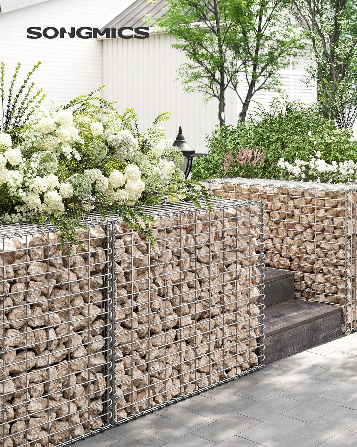 SONGMICS Cos de gabioane pentru pietre, otel galvanizat, 100x80x30cm, argintiu - imagine 7