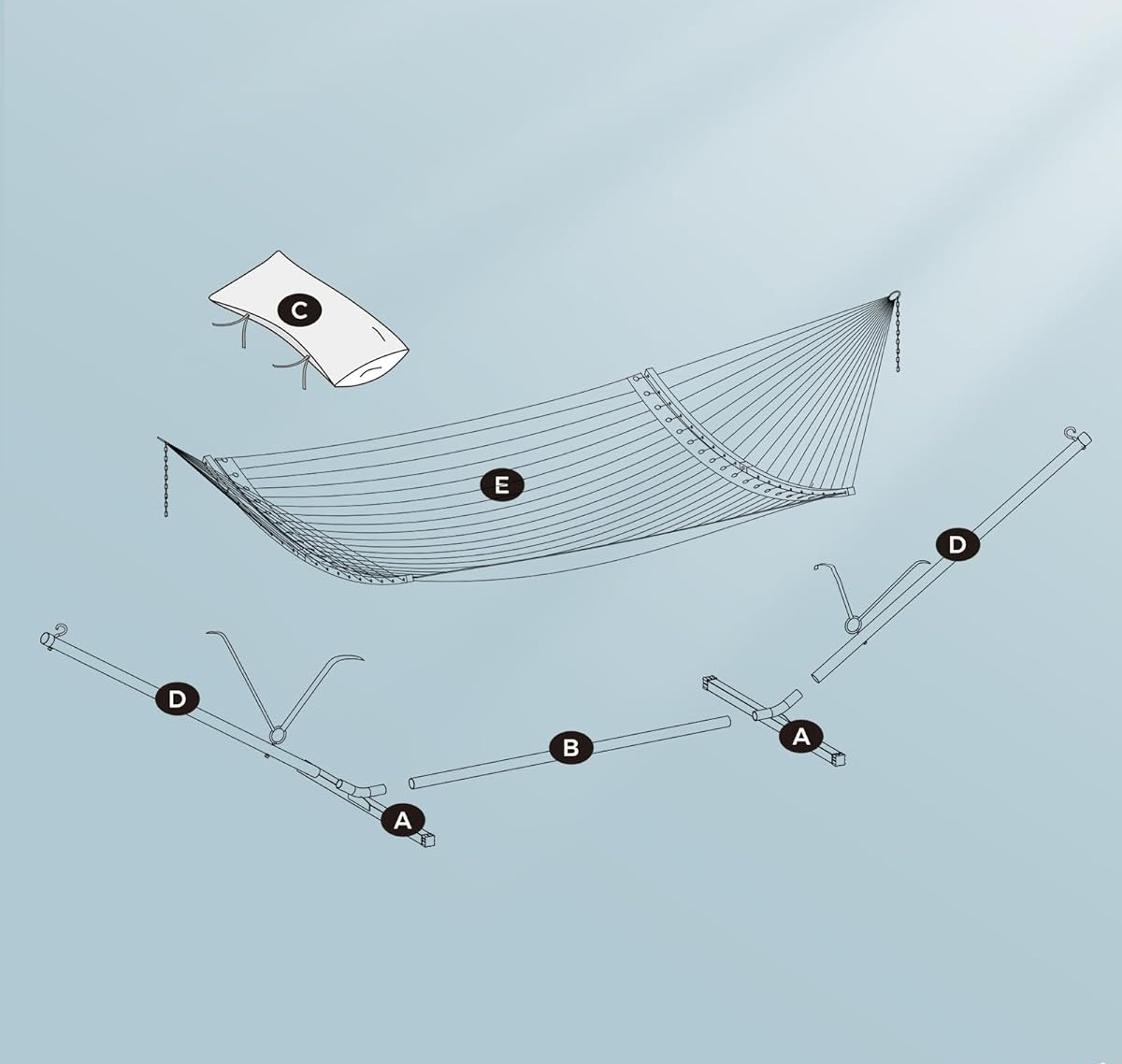 SONGMICS Hamac cu suport metalic, cu suprafata captusita, reglabil, include perna, 200 kg, 400x100x90 cm, albastru - imagine 6