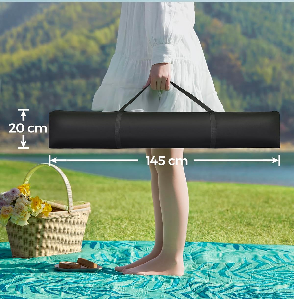 SONGMICS Hamac cu suport metalic, cu suprafata captusita, reglabil, include perna, 200 kg, 400x100x90 cm, albastru - imagine 7