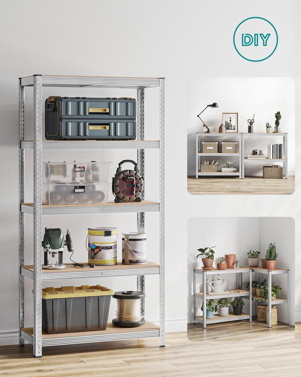 SONGMICS Raft cadru metalic modular pentru depozitare, 5 polite, 180x90x40 cm, sarcina 875 kg, gri - imagine 5
