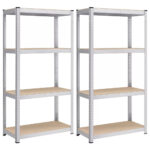SONGMICS Set 2 rafturi metalice cu 4 polite MDF reglabile, 80x40x160 cm, gri