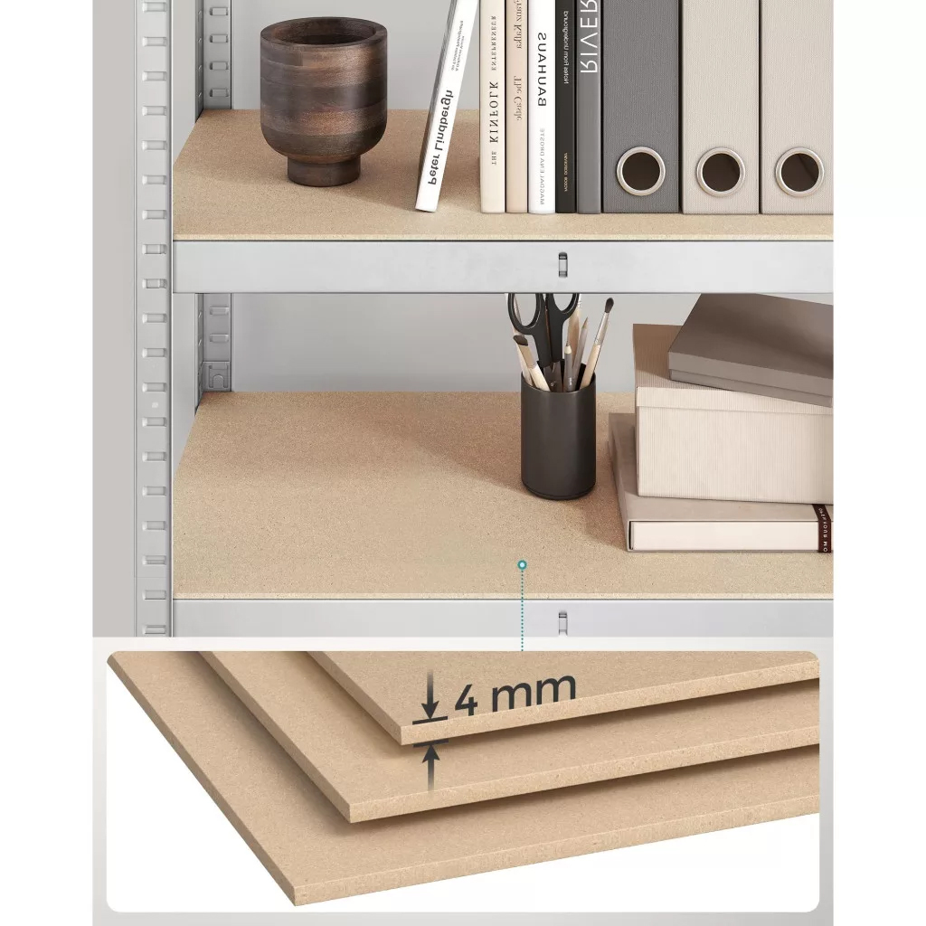 SONGMICS Set 2 rafturi metalice cu 4 polite MDF reglabile, 80x40x160 cm, gri - imagine 5