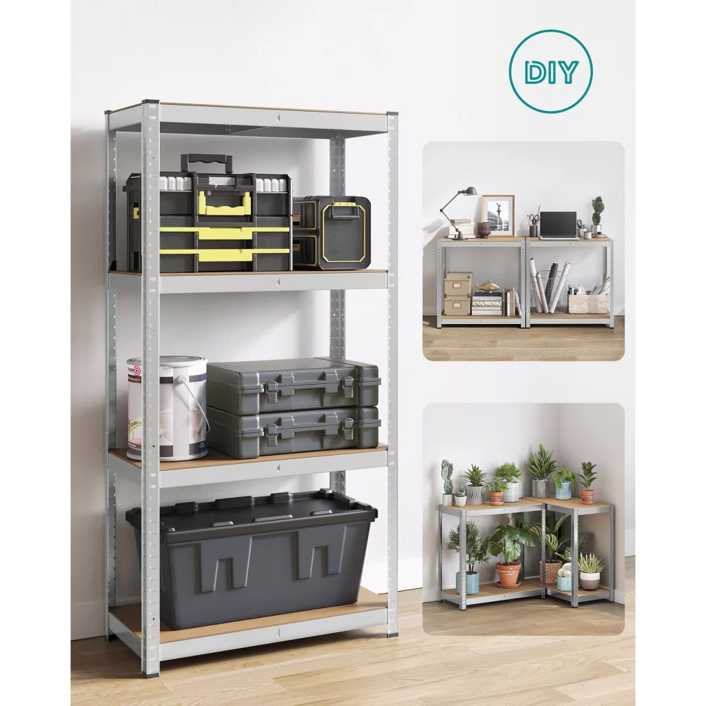 SONGMICS Set 2 rafturi metalice cu 4 polite MDF reglabile, 80x40x160 cm, gri - imagine 7