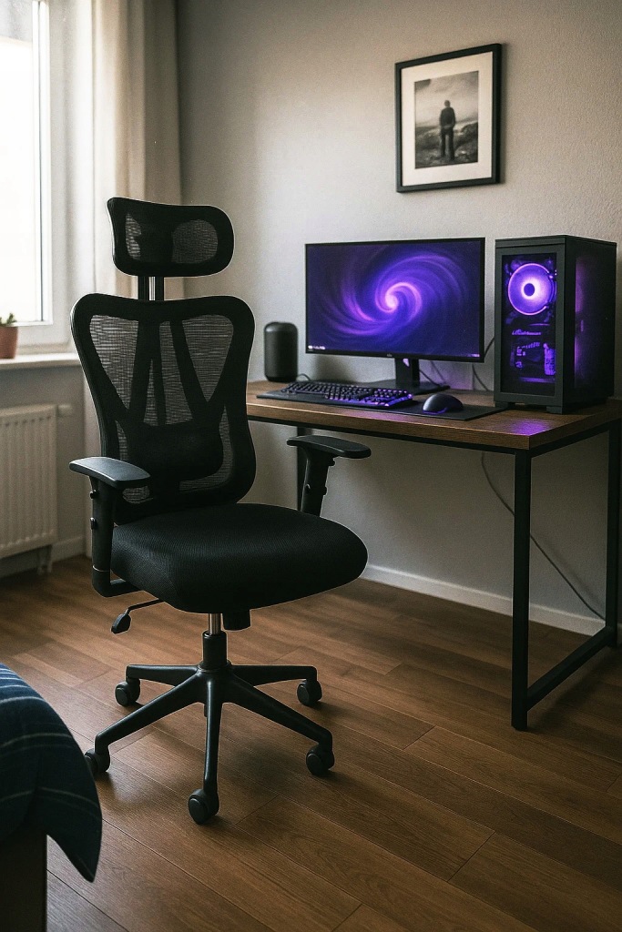 Scaun birou ergonomic, reglabil, cu suport lombar si tetiera, plasa mesh, maxim 120 kg, 50x50x126 cm, negru - imagine 10