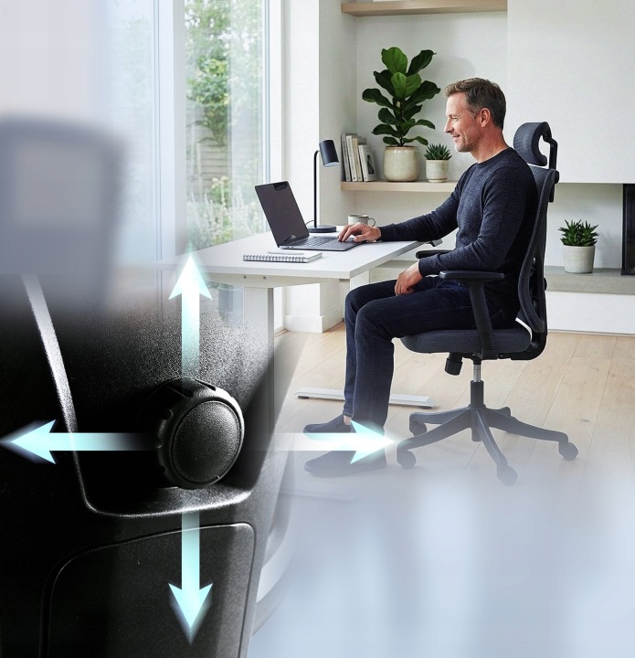 Scaun birou ergonomic, reglabil, cu suport lombar si tetiera, plasa mesh, maxim 120 kg, 50x50x126 cm, negru - imagine 11