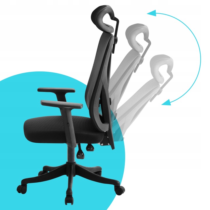 Scaun birou ergonomic, reglabil, cu suport lombar si tetiera, plasa mesh, maxim 120 kg, 50x50x126 cm, negru - imagine 8