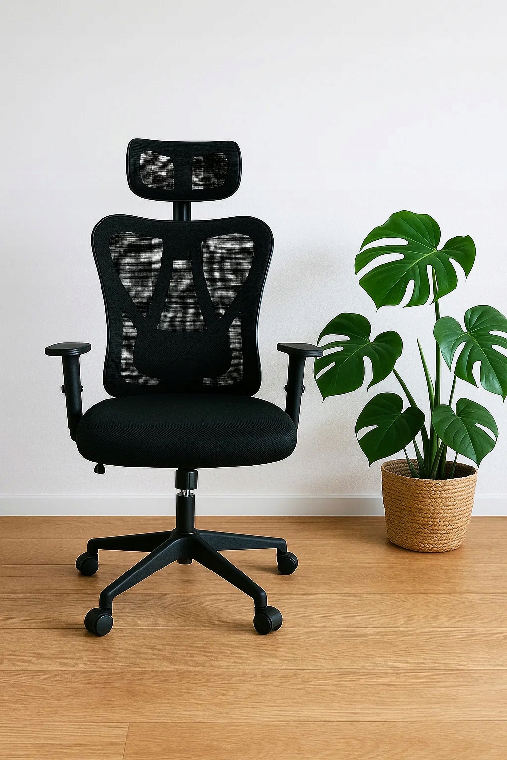 Scaun birou ergonomic, reglabil, cu suport lombar si tetiera, plasa mesh, maxim 120 kg, 50x50x126 cm, negru - imagine 7