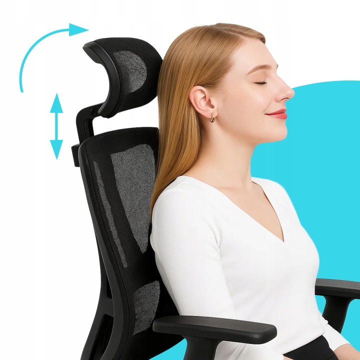 Scaun birou ergonomic, reglabil, cu suport lombar si tetiera, plasa mesh, maxim 120 kg, 50x50x126 cm, negru - imagine 6