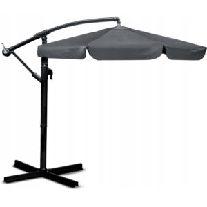 Umbrela de gradina cu brat lateral, inclinabila, panza poliester 160 g/mp, husa de protectie, 300 cm, gri