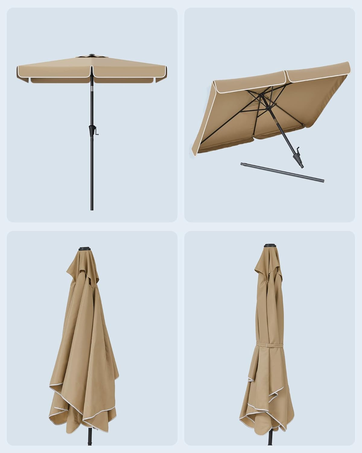 SONGMICS Umbrela de gradina cu manivela, 200x150 cm, UPF 50+, inclinare 30°, structura metalica, maro taupe - imagine 2