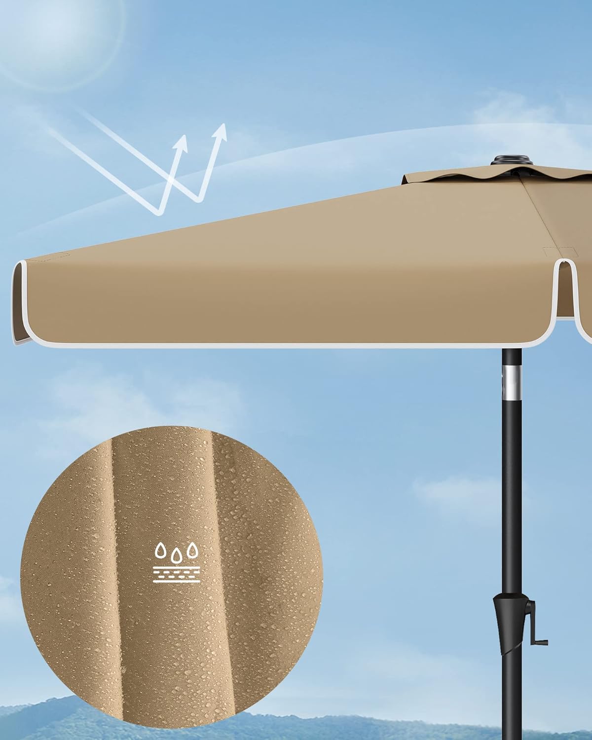 SONGMICS Umbrela de gradina cu manivela, 200x150 cm, UPF 50+, inclinare 30°, structura metalica, maro taupe - imagine 8