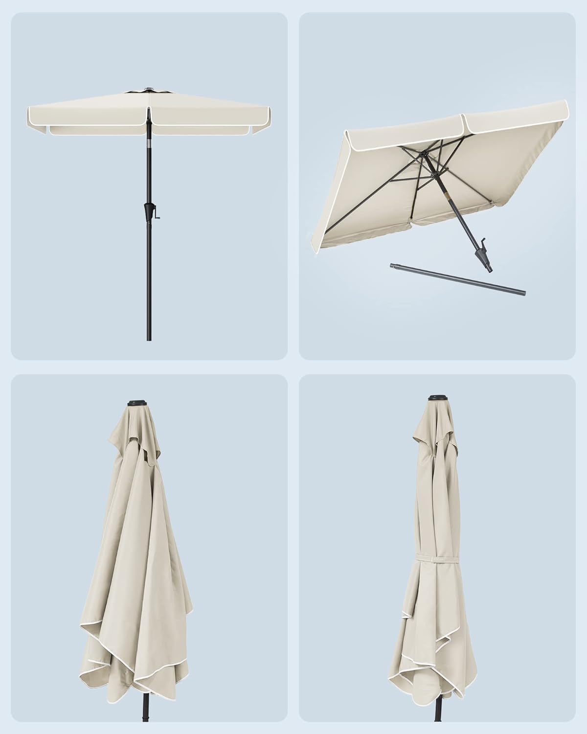 SONGMICS Umbrela de gradina cu manivela, 200x150 cm, UPF 50+, inclinare 30°, structura metalica, bej - imagine 2