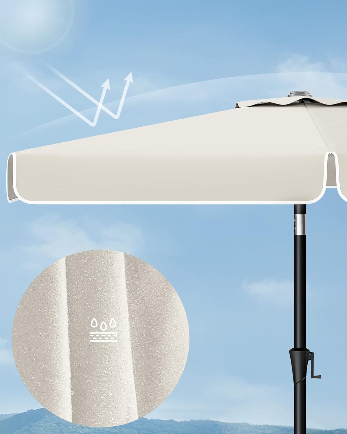 SONGMICS Umbrela de gradina cu manivela, 200x150 cm, UPF 50+, inclinare 30°, structura metalica, bej - imagine 5