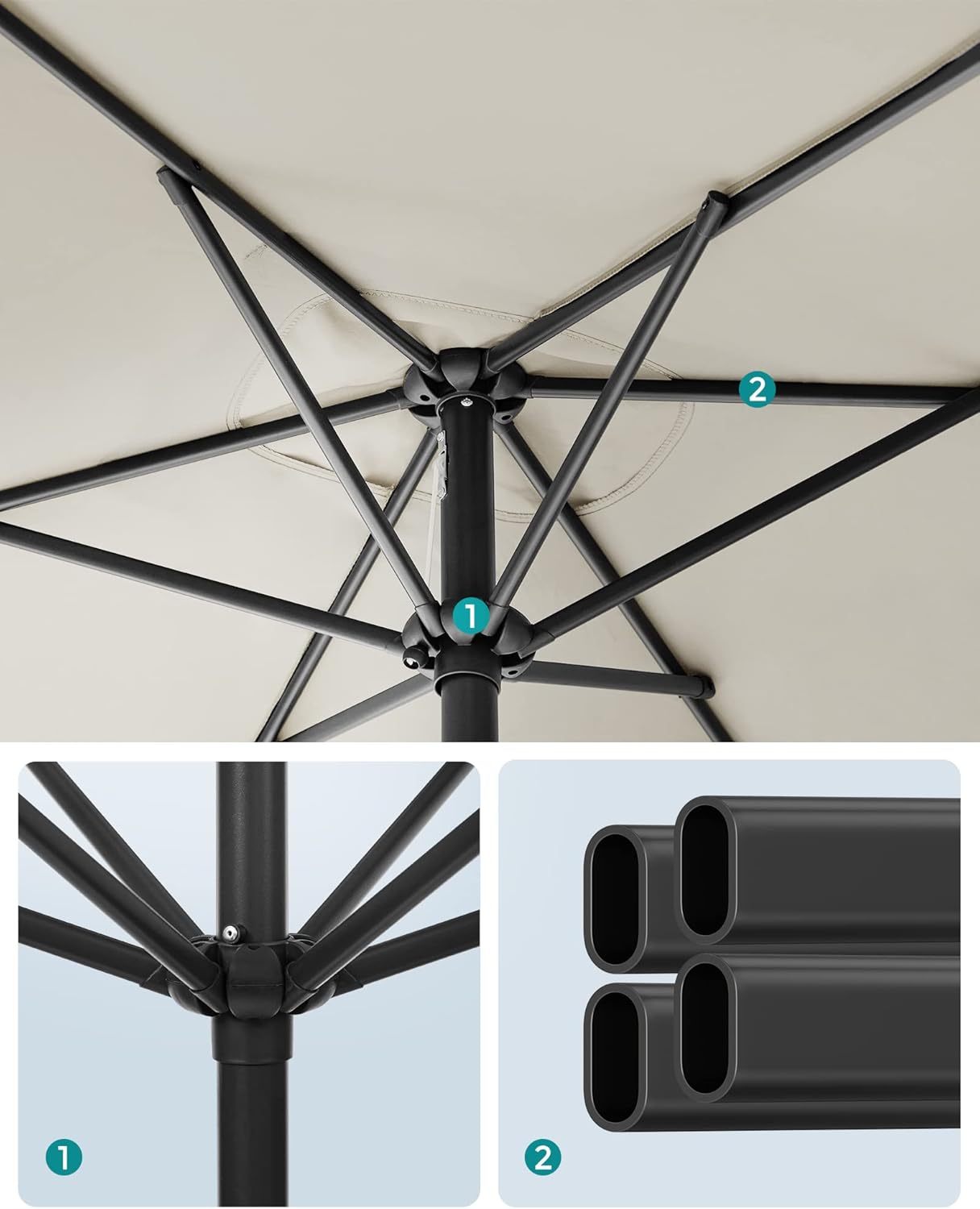 SONGMICS Umbrela de gradina cu manivela, 200x150 cm, UPF 50+, inclinare 30°, structura metalica, bej - imagine 7