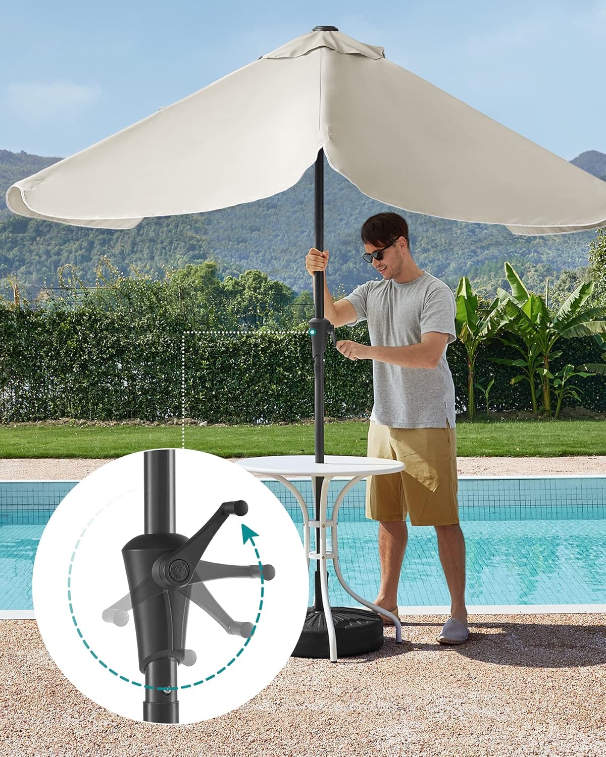 SONGMICS Umbrela de gradina cu manivela, 200x150 cm, UPF 50+, inclinare 30°, structura metalica, bej - imagine 8