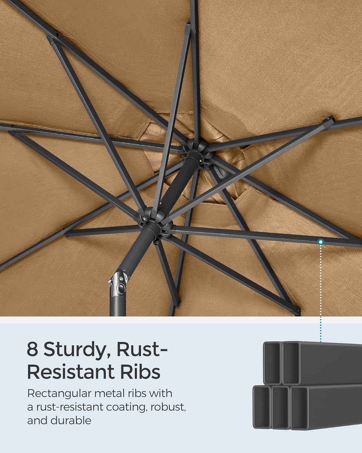 SONGMICS Umbrela de gradina, cu manivela pentru deschidere, sistem inclinare, 300cm, taupe - imagine 4