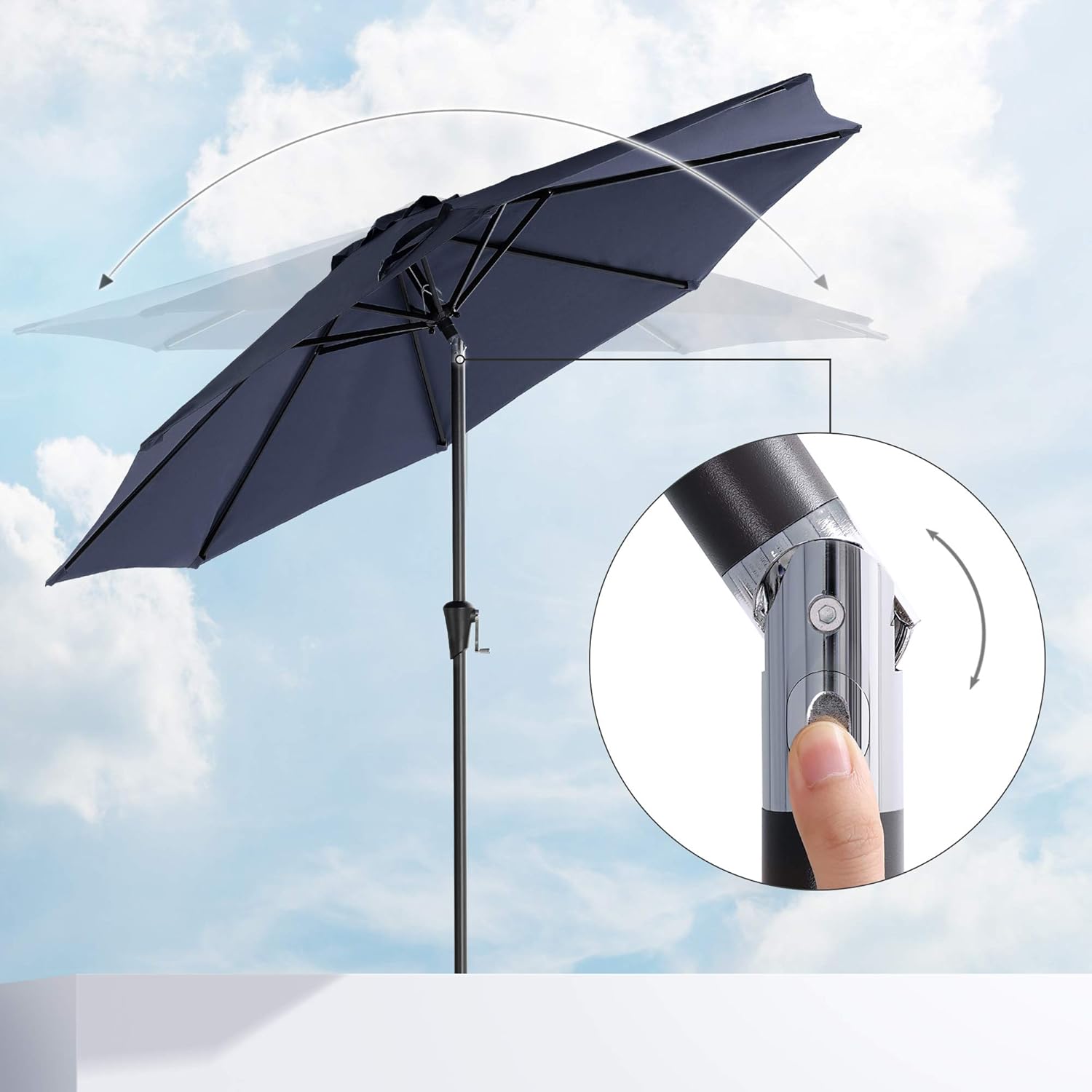 SONGMICS Umbrela de gradina, cu manivela pentru deschidere, sistem inclinare, 300cm, albastru inchis - imagine 4