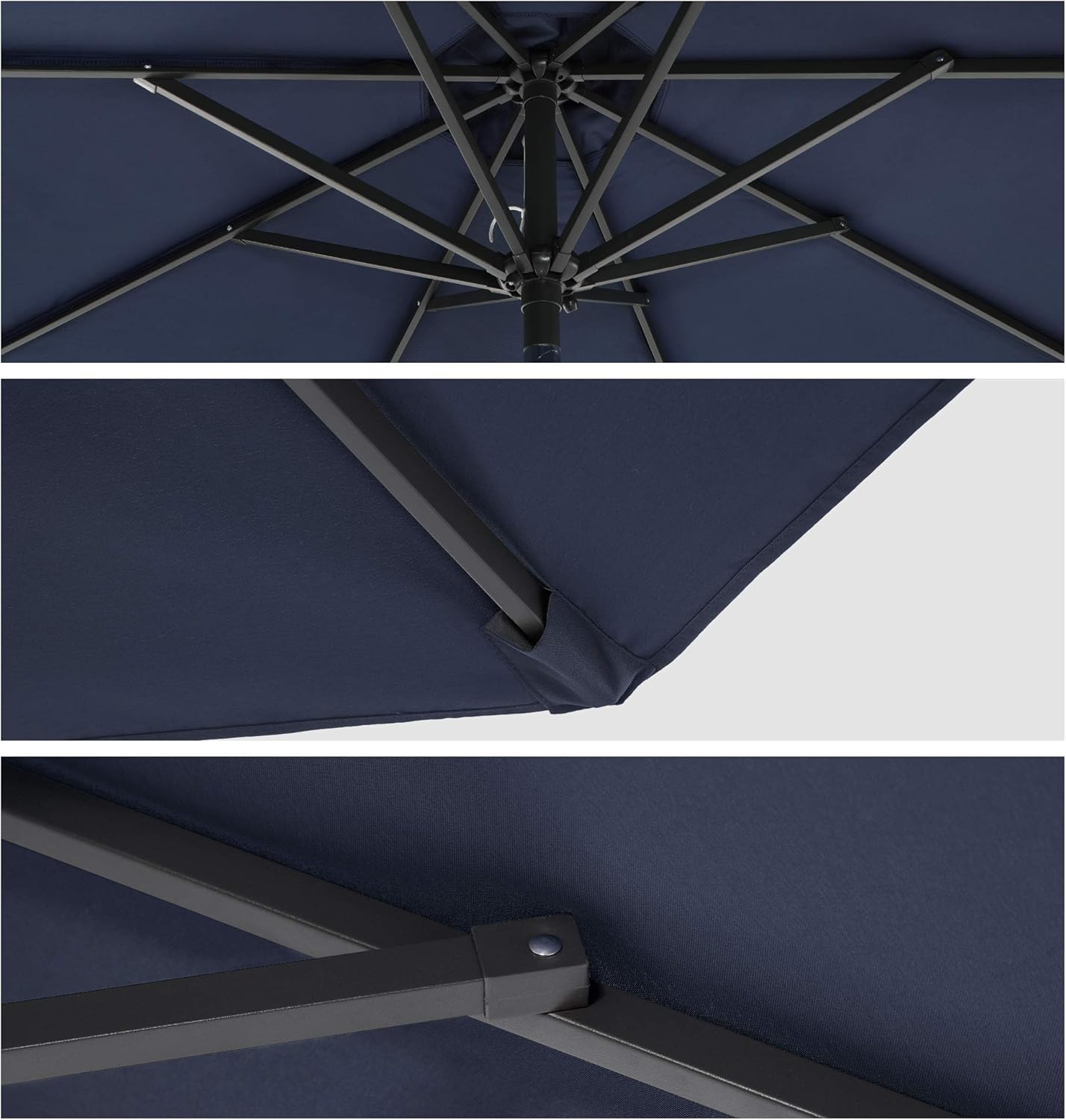 SONGMICS Umbrela de gradina, cu manivela pentru deschidere, sistem inclinare, 300cm, albastru inchis - imagine 8