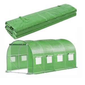 Folie pentru sera gradina 400x250x200 cm, 140 g/m², armata cu plasa, UV4, 9 ferestre, verde