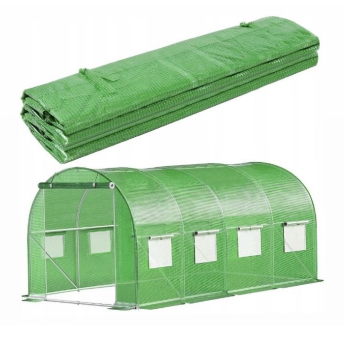 Folie pentru sera gradina 400x250x200 cm, 140 g/m², armata cu plasa, UV4, 9 ferestre, verde