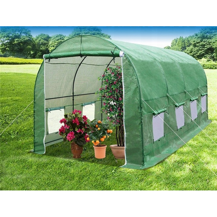 Folie pentru sera gradina 400x250x200 cm, 140 g/m², armata cu plasa, UV4, 9 ferestre, verde - imagine 4