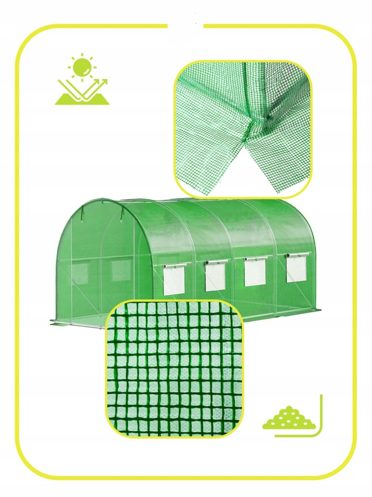 Folie pentru sera gradina 400x250x200 cm, 140 g/m², armata cu plasa, UV4, 9 ferestre, verde - imagine 5