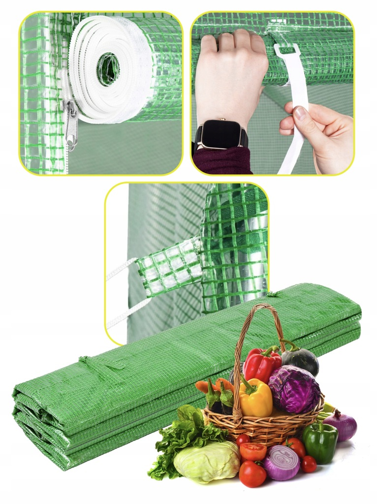 Folie pentru sera gradina 400x250x200 cm, 140 g/m², armata cu plasa, UV4, 9 ferestre, verde - imagine 6