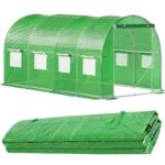 Folie pentru sera gradina 450x200x200 cm, 140 g/m², armata cu plasa, UV4, 9 ferestre, verde