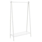 SONGMICS Suport haine cu bara si raft inferior, cadru metalic, 93x34x153 cm, alb