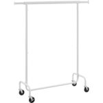 SONGMICS Suport pentru haine extensibil pe roti, bara reglabila 110-150 cm, stil industrial, 150x45x160 cm, alb mat