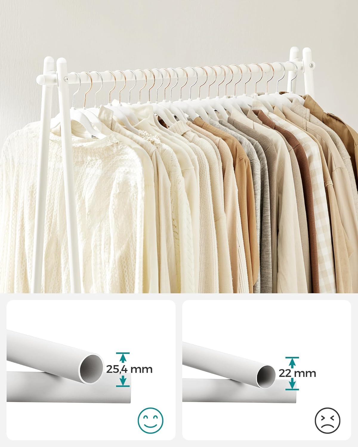 SONGMICS Suport haine cu bara si raft inferior, cadru metalic, 93x34x153 cm, alb - imagine 3