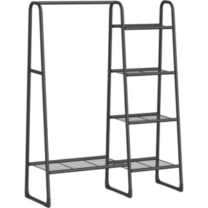 SONGMICS Cuier cu 5 rafturi si bara pentru haine, structura metalica, stil industrial, 40x102x153 cm, negru