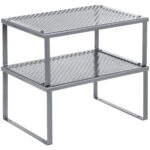 SONGMICS Set 2 rafturi de bucatarie metalice, suprapozabile, pentru ustensile sau condimente, 23x32x16cm, gri