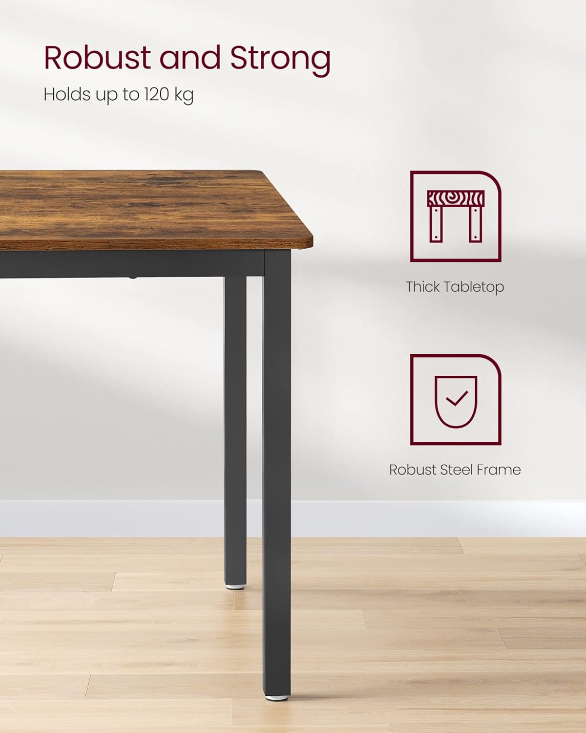 VASAGLE Masa de bucatarie pentru 4 persoane, cadru metalic, stil industrial, 110x70x77 cm, maro rustic - imagine 4