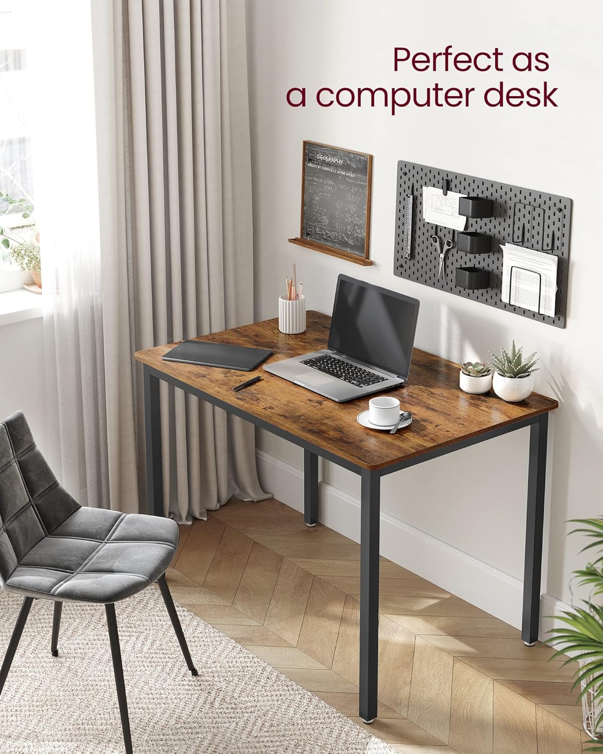 VASAGLE Masa de bucatarie pentru 4 persoane, cadru metalic, stil industrial, 110x70x77 cm, maro rustic - imagine 6