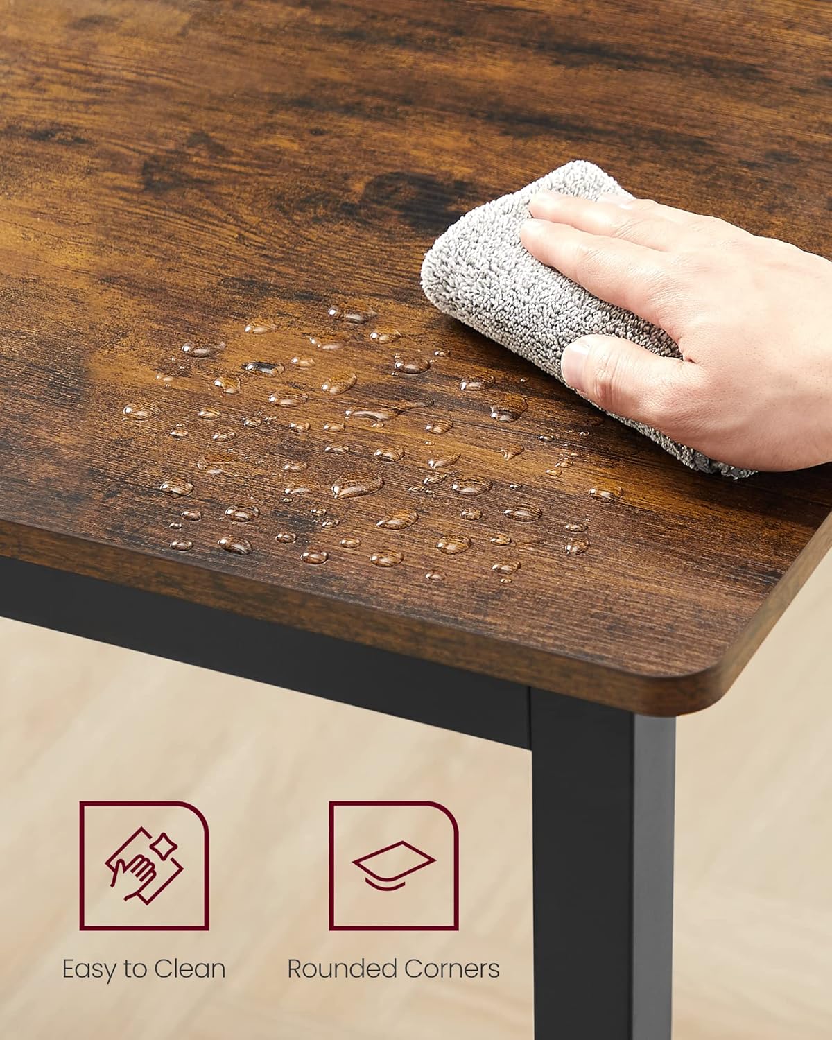 VASAGLE Masa de bucatarie pentru 4 persoane, cadru metalic, stil industrial, 110x70x77 cm, maro rustic - imagine 8