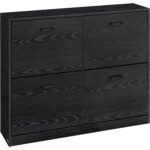 VASAGLE Dulap pantofi 4 clapete, compartimentare reglabila, 16-28 perechi de incaltaminte, 106x24x83 cm, negru abanos