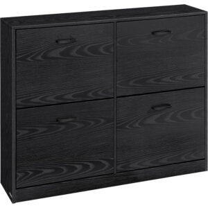 VASAGLE Dulap pantofi 4 clapete, compartimentare reglabila, 16-28 perechi de incaltaminte, 106x24x83 cm, negru abanos