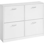 VASAGLE Dulap pantofi 4 clapete, compartimentare reglabila, 16-28 perechi de incaltaminte, 106x24x83 cm, alb