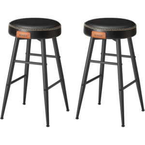 VASAGLE Set 2 scaune bar EKHO, tapiterie PU, cadru metalic, 50x50x63 cm, negru