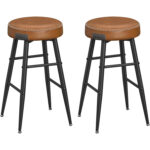 VASAGLE Set 2 scaune bar EKHO, tapiterie PU, cadru metalic, 50x50x63 cm, maro caramel