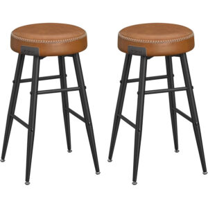 VASAGLE Set 2 scaune bar EKHO, tapiterie PU, cadru metalic, 50x50x63 cm, maro caramel