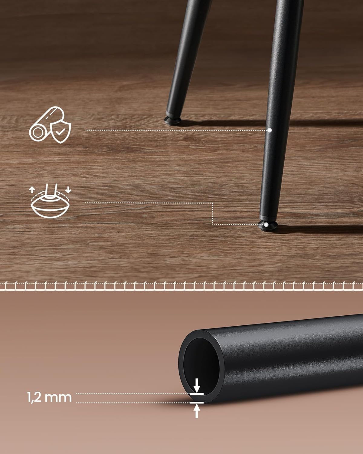 VASAGLE Set 2 scaune bar Ekho, tapitate PU, inaltime sezut 76 cm, 52x76 cm, maro caramel - imagine 3