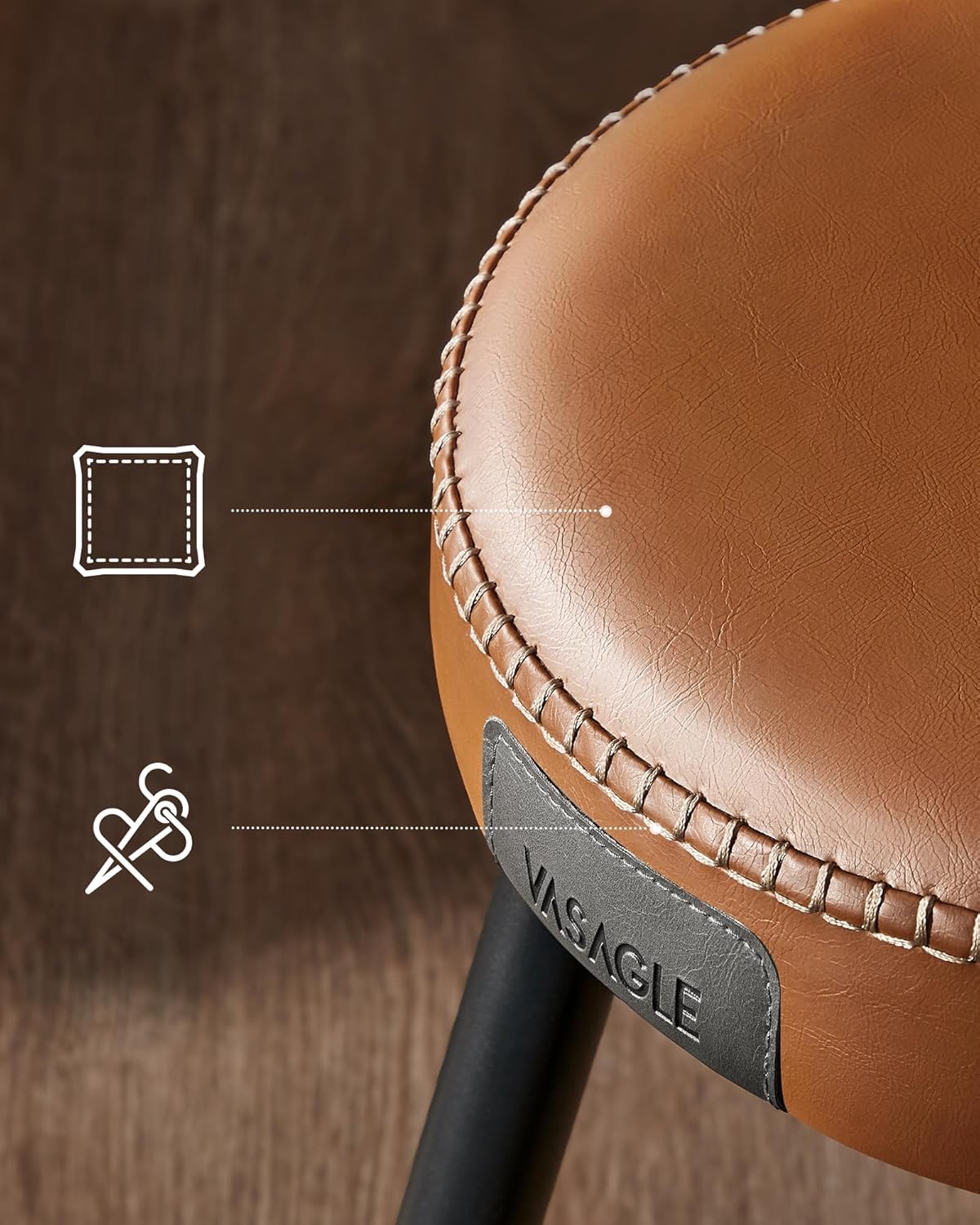 VASAGLE Set 2 scaune bar Ekho, tapitate PU, inaltime sezut 76 cm, 52x76 cm, maro caramel - imagine 7