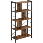 VASAGLE Biblioteca cu 4 rafturi, cadru metalic, stil industrial, 74x30x155 cm, maro rustic