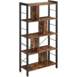 VASAGLE Biblioteca cu 4 rafturi, cadru metalic, stil industrial, 74x30x155 cm, maro rustic