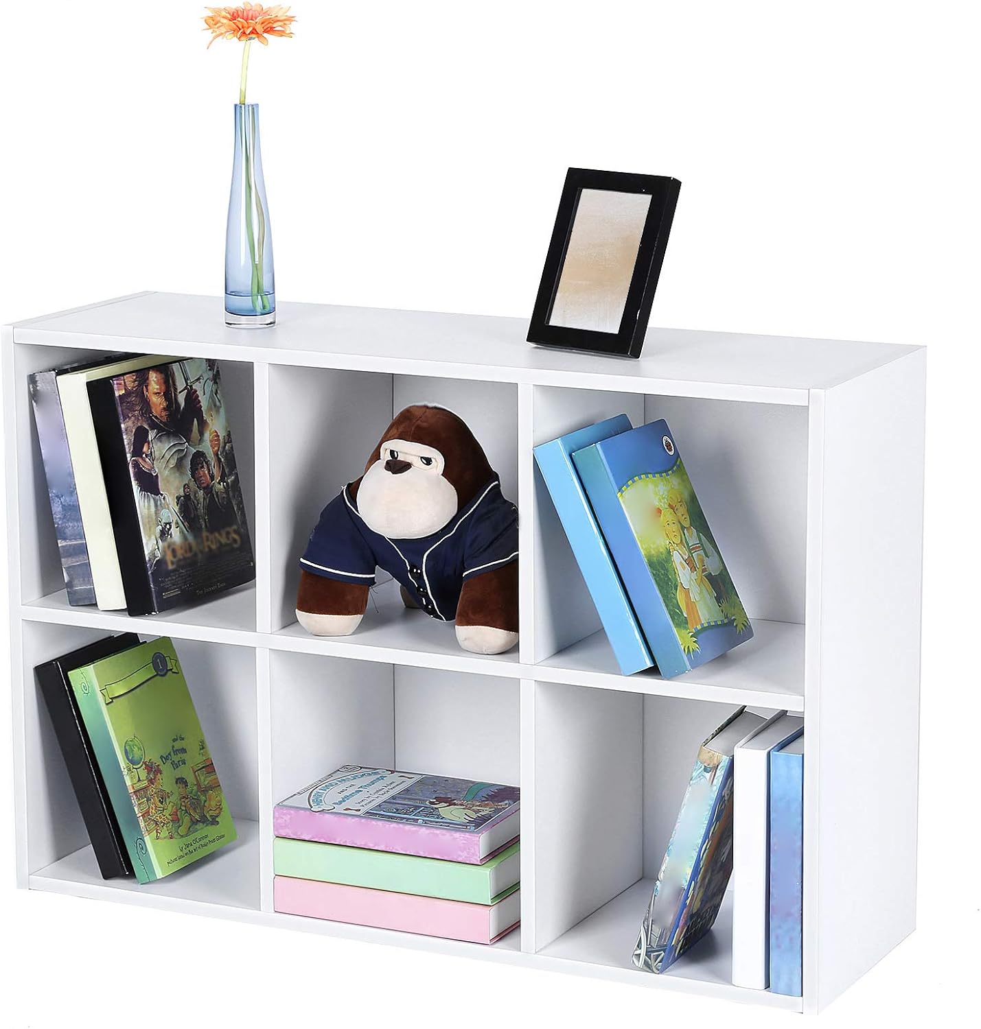 VASAGLE Biblioteca cu 6 compartimente, raft depozitare tip cub, 66x30x98 cm, alb - imagine 3