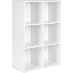 VASAGLE Biblioteca cu 6 compartimente, raft depozitare tip cub, 66x30x98 cm, alb